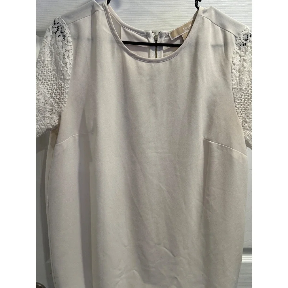Michael Kors‎ Cream Lace Sleeve Pleated Zip Front Blouse MS54K351MH Mens L